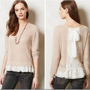 ANTHROPOLOGIE CLU+WILLOUGHBY LAYERED SWEATER WITH LACE AND BOW BACK